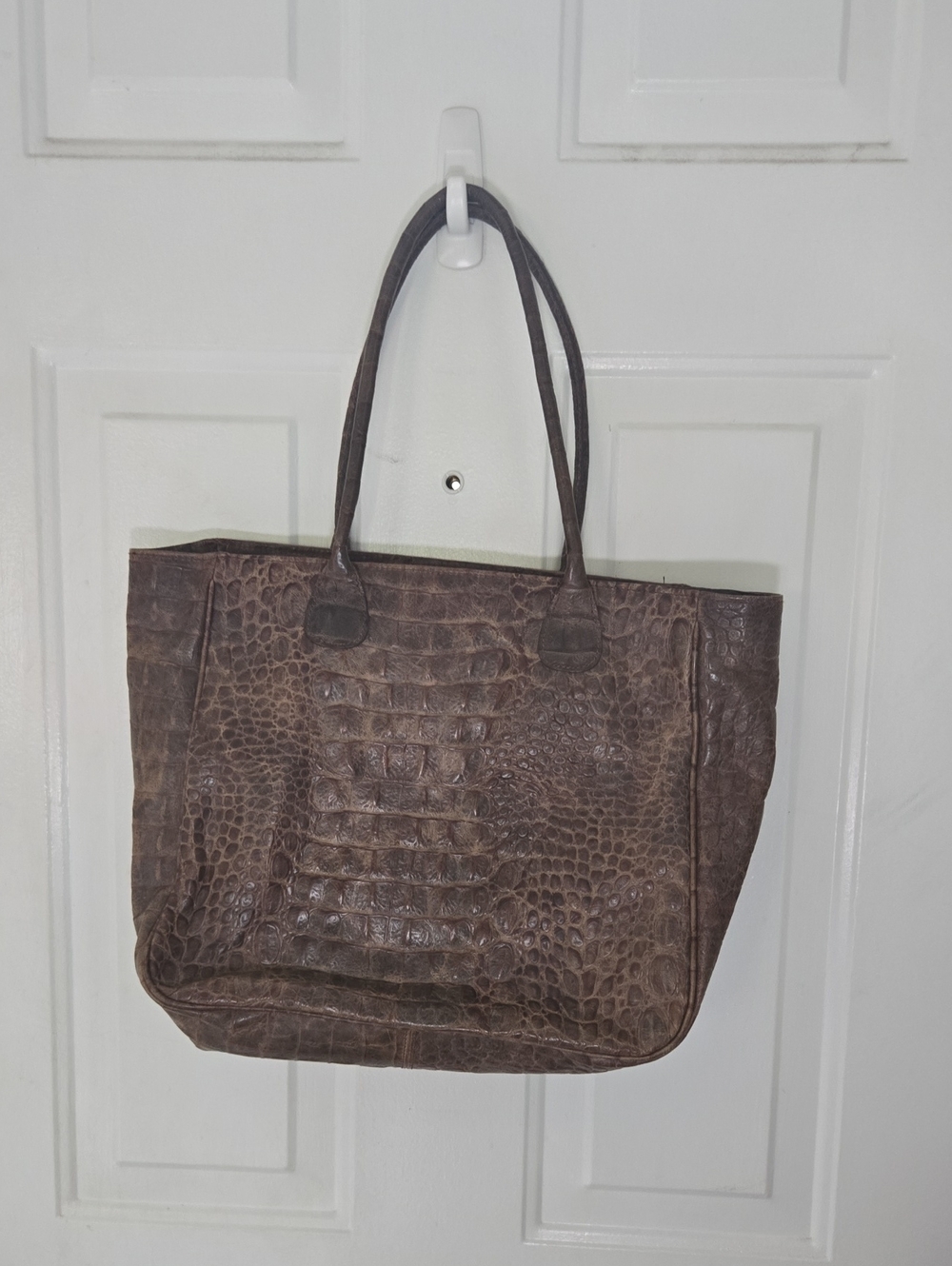 Brown Croc-Embossed Leather Tote Bag
